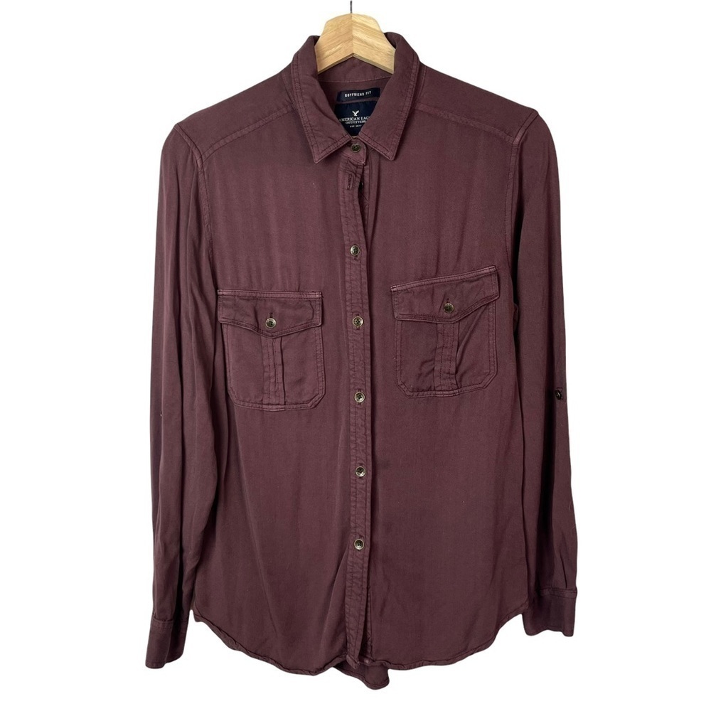 American Eagle AEO Red Relaxed Fit Boyfriend Button Down Long Sleeve S